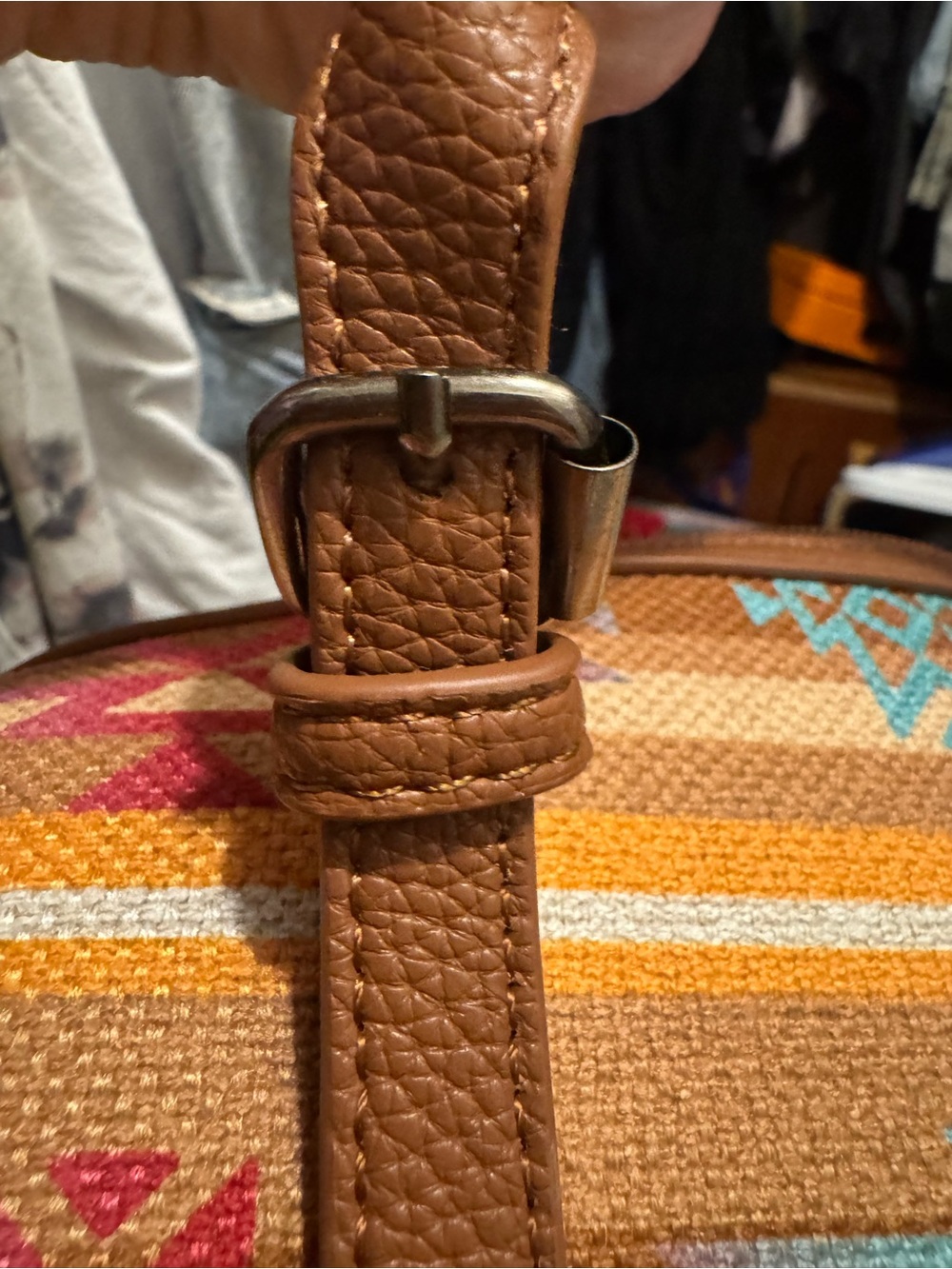 Wrangler Tan Crossbody with Turquoise & Pink Aztec Accent - Picture 11 of 13